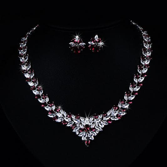 Zircon Flower Stud Necklace Set 2