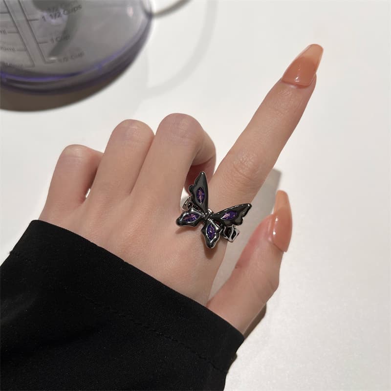 Purple Black Butterfly Ring 5