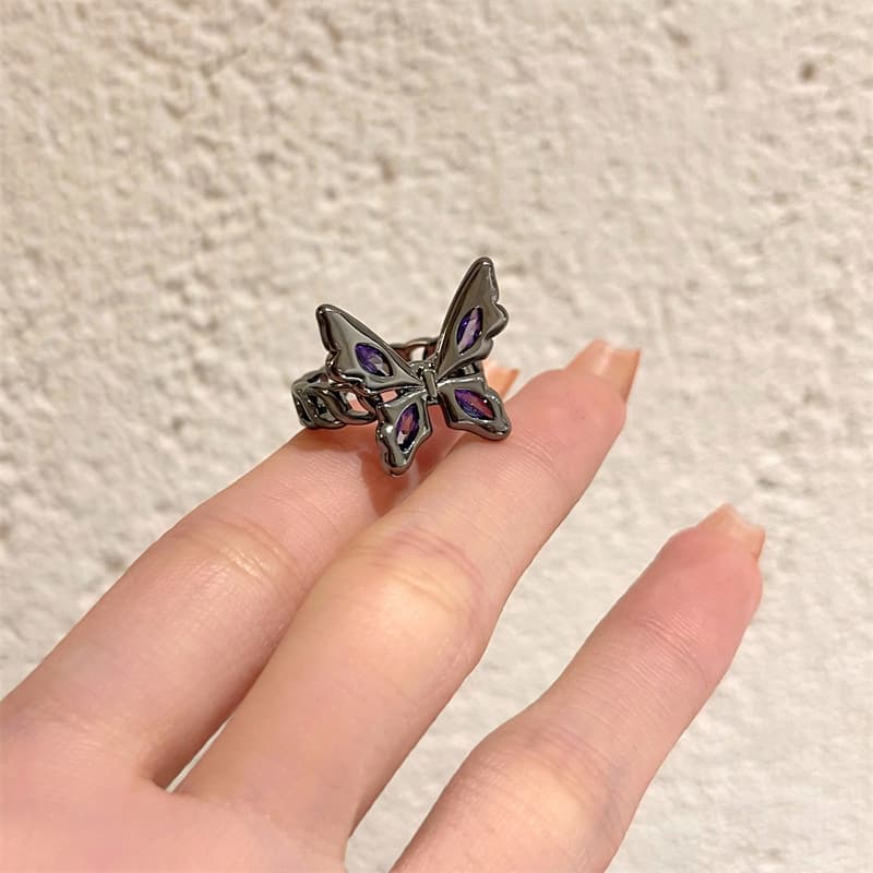 Purple Black Butterfly Ring 3