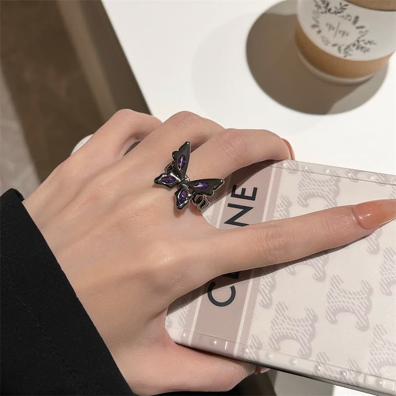 Purple Black Butterfly Ring 6