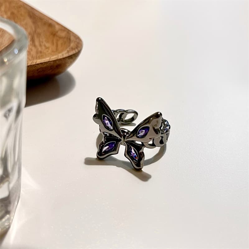 Purple Black Butterfly Ring 8